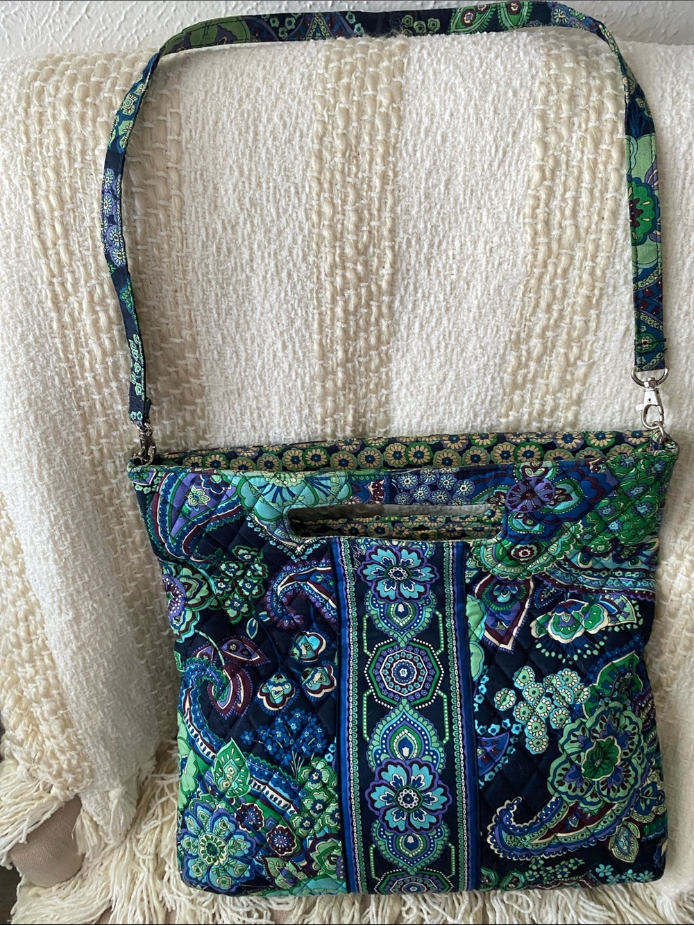 Vera Bradley Quilted Navy & Green Paisley Crossbody Bag